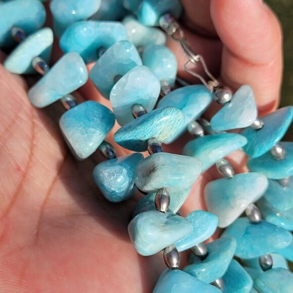 Gorgeous ocean blue amazonite 925 sterling silver handmade chunky graduating nec - Picture 6 of 16